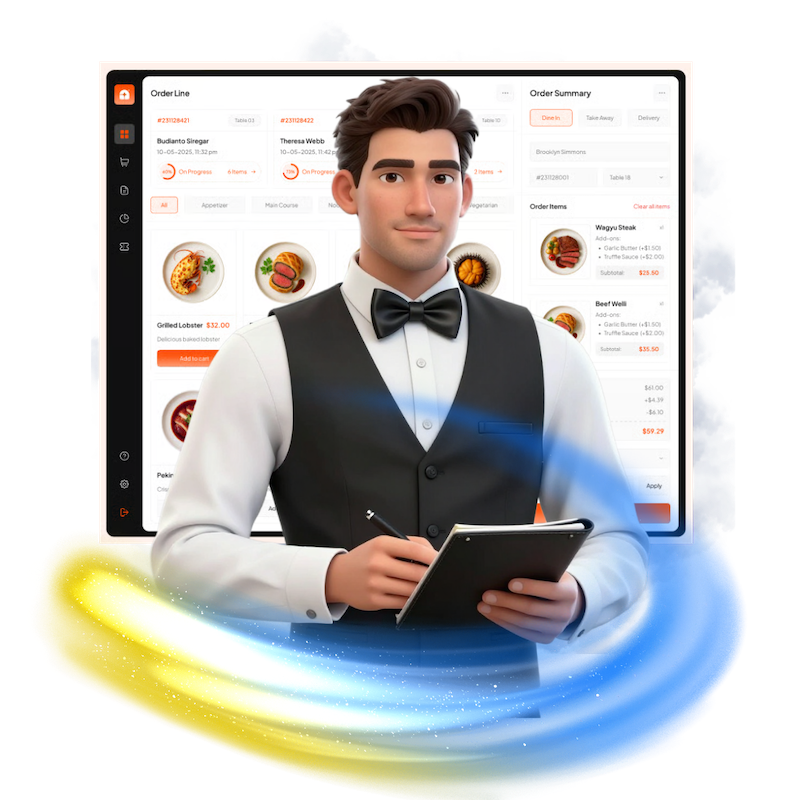 Coffee & Restaurant POS — order line and order summary interface